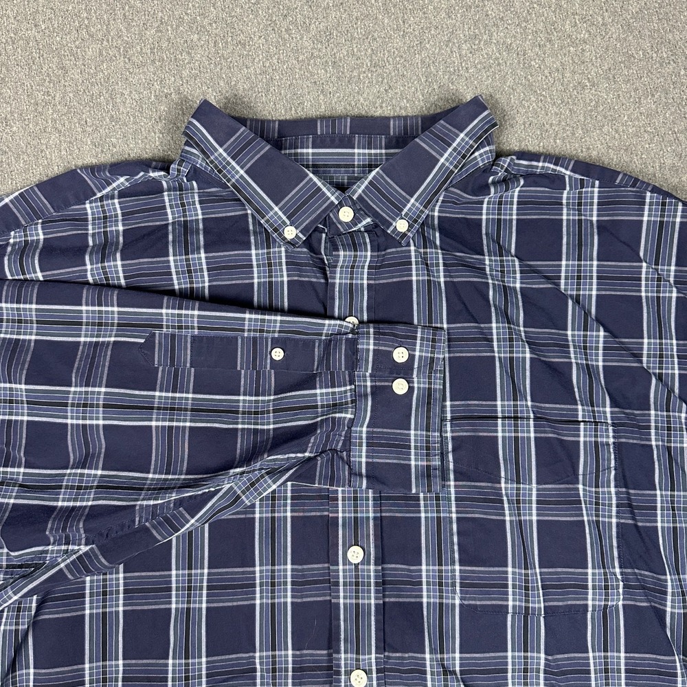 Oak Hill Mens 3XL Navy Blue Plaid Long Sleeve Button Down Shirt Wrinkle Free